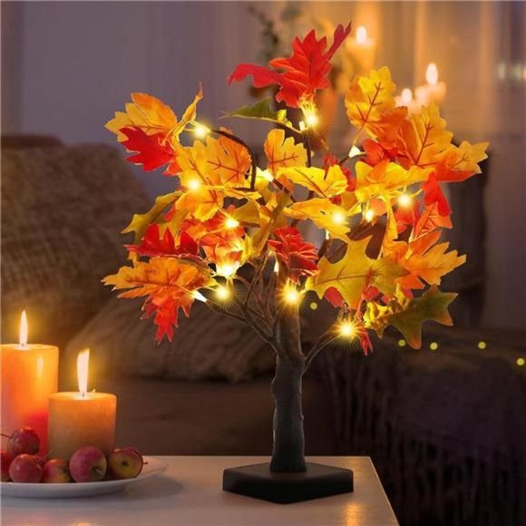 24 LED Fall Lighted Maple Tree Light, Thanksgiving  Table Light - Picture 4 of 7